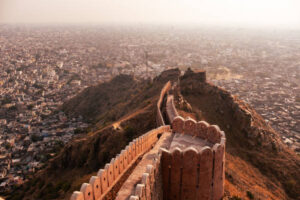 In the centre of Jaipur, India, the Nahargarh Fort's palace and ancient Mugal walls make for a stunning sunset backdrop.